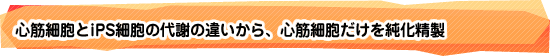心筋細胞とiPS細胞の代謝の違いから、心筋細胞だけを純化精製
