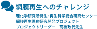 網膜再生へのチャレンジ　理化学研究所発生・再生科学総合研究センター　網膜再生医療研究開発プロジェクト　プロジェクトリーダー　高橋政代先生