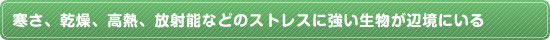 寒さ、乾燥、高熱、放射能などのストレスに強い生物が辺境にいる