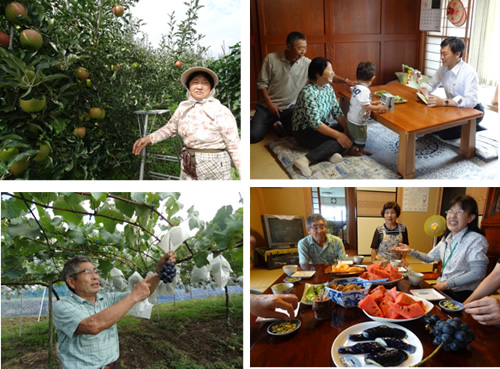 高山村では地産地消、野菜や果物中心の食べ物が食卓に並ぶ